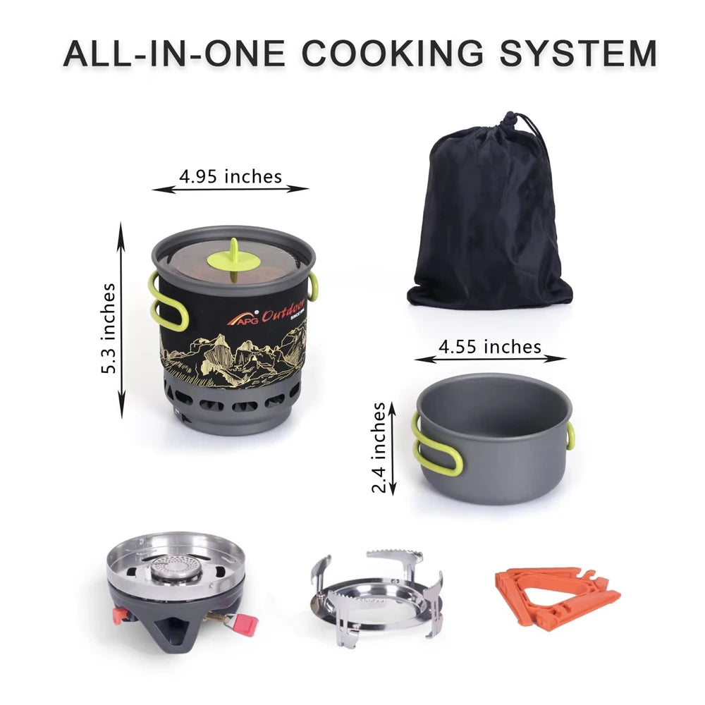 APG Camping Cookware Bowl Pot Pan Tableware Combination Gas Cooking System  Outdoor Cooker Portable Gas Stove Propane Burners